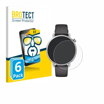 Parte frontale di una confezione del prodotto con il logo del marchio BROTECT. Accanto è raffigurato il dispositivo Xiaomi Wat