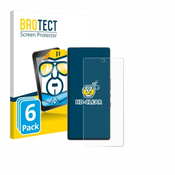 Parte frontale di una confezione del prodotto con il logo del marchio BROTECT. Accanto è raffigurato il dispositivo ZTE Nubia 