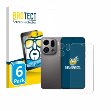 Parte frontale di una confezione del prodotto con il logo del marchio BROTECT. Accanto è raffigurato il dispositivo Oppo Find 