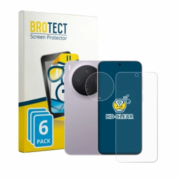 Parte frontale di una confezione del prodotto con il logo del marchio BROTECT. Accanto è raffigurato il dispositivo Vivo X300 