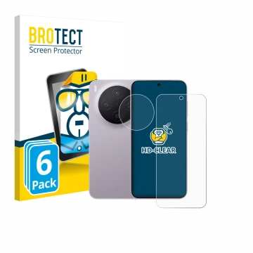 Parte frontale di una confezione del prodotto con il logo del marchio BROTECT. Accanto è raffigurato il dispositivo Vivo X300 