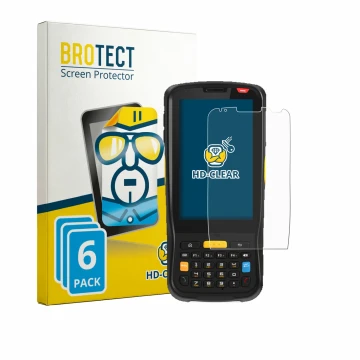 Parte frontale di una confezione del prodotto con il logo del marchio BROTECT. Accanto è raffigurato il dispositivo Newland MT