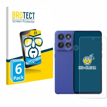 Parte frontale di una confezione del prodotto con il logo del marchio BROTECT. Accanto è raffigurato il dispositivo Motorola E