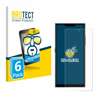 Parte frontale di una confezione del prodotto con il logo del marchio BROTECT. Accanto è raffigurato il dispositivo Jolla Phon