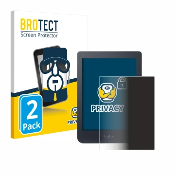 Parte frontale di una confezione del prodotto con il logo del marchio BROTECT. Accanto è raffigurato il dispositivo Kobo Nia c