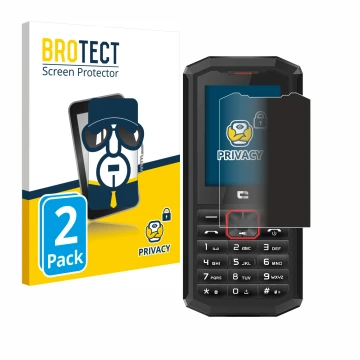 Parte frontale di una confezione del prodotto con il logo del marchio BROTECT. Accanto è raffigurato il dispositivo Crosscall 