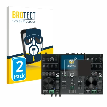 Parte frontale di una confezione del prodotto con il logo del marchio BROTECT. Accanto è raffigurato il dispositivo Denon DJ P