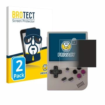 Parte frontale di una confezione del prodotto con il logo del marchio BROTECT. Accanto è raffigurato il dispositivo Anbernic R