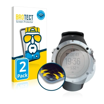 Parte frontale di una confezione del prodotto con il logo del marchio BROTECT. Accanto è raffigurato il dispositivo Suunto Amb