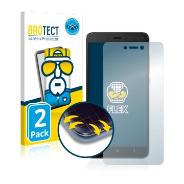 Parte frontale di una confezione del prodotto con il logo del marchio BROTECT. Accanto è raffigurato il dispositivo Xiaomi Red