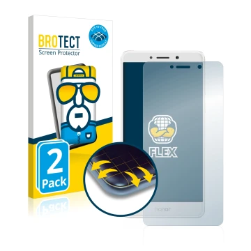 Parte frontale di una confezione del prodotto con il logo del marchio BROTECT. Accanto è raffigurato il dispositivo Honor 6X c