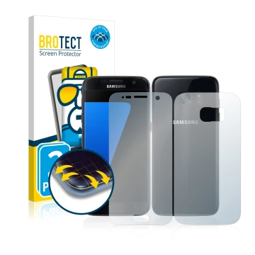 Parte frontale di una confezione del prodotto con il logo del marchio BROTECT. Accanto è raffigurato il dispositivo Samsung Ga