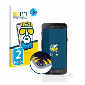 Parte frontale di una confezione del prodotto con il logo del marchio BROTECT. Accanto è raffigurato il dispositivo Samsung Ga