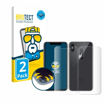 Parte frontale di una confezione del prodotto con il logo del marchio BROTECT. Accanto è raffigurato il dispositivo Apple iPho