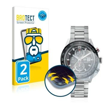 Parte frontale di una confezione del prodotto con il logo del marchio BROTECT. Accanto è raffigurato il dispositivo TAG Heuer 