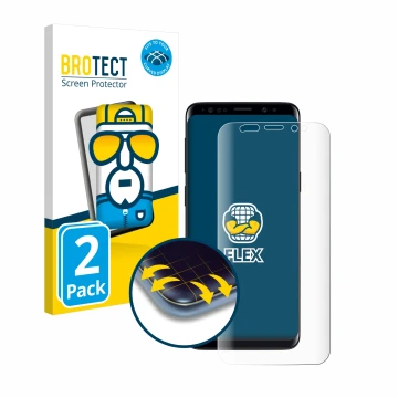 Parte frontale di una confezione del prodotto con il logo del marchio BROTECT. Accanto è raffigurato il dispositivo Samsung Ga