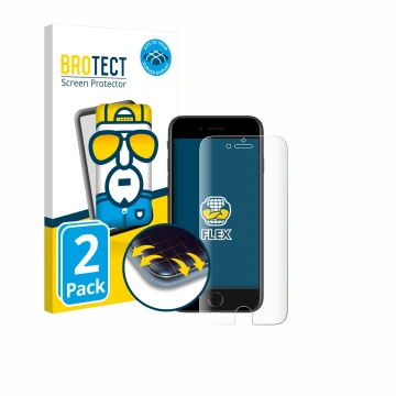 Parte frontale di una confezione del prodotto con il logo del marchio BROTECT. Accanto è raffigurato il dispositivo Apple iPho