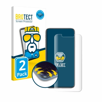 Parte frontale di una confezione del prodotto con il logo del marchio BROTECT. Accanto è raffigurato il dispositivo Apple iPho