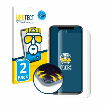 Parte frontale di una confezione del prodotto con il logo del marchio BROTECT. Accanto è raffigurato il dispositivo Apple iPho