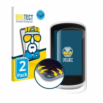 Parte frontale di una confezione del prodotto con il logo del marchio BROTECT. Accanto è raffigurato il dispositivo Garmin Edg