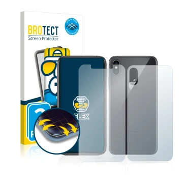 Parte frontale di una confezione del prodotto con il logo del marchio BROTECT. Accanto è raffigurato il dispositivo Apple iPho