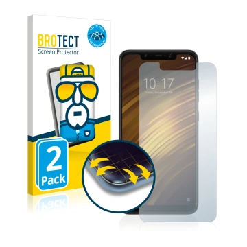 Parte frontale di una confezione del prodotto con il logo del marchio BROTECT. Accanto è raffigurato il dispositivo Xiaomi Poc