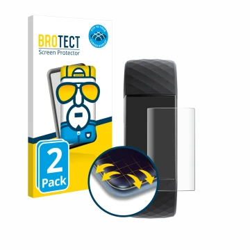 Parte frontale di una confezione del prodotto con il logo del marchio BROTECT. Accanto è raffigurato il dispositivo Fitbit Cha