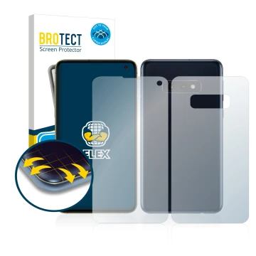 Parte frontale di una confezione del prodotto con il logo del marchio BROTECT. Accanto è raffigurato il dispositivo Samsung Ga