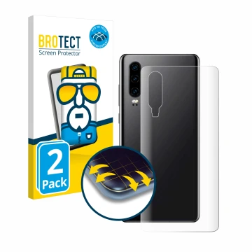 Parte frontale di una confezione del prodotto con il logo del marchio BROTECT. Accanto è raffigurato il dispositivo Huawei P30