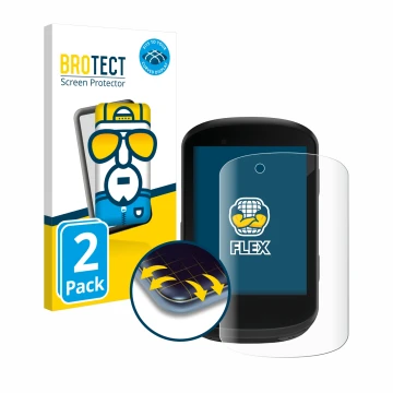 Parte frontale di una confezione del prodotto con il logo del marchio BROTECT. Accanto è raffigurato il dispositivo Garmin Edg