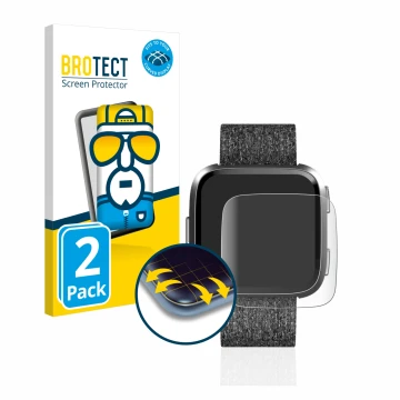 Parte frontale di una confezione del prodotto con il logo del marchio BROTECT. Accanto è raffigurato il dispositivo Fitbit Ver