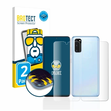 Parte frontale di una confezione del prodotto con il logo del marchio BROTECT. Accanto è raffigurato il dispositivo Samsung Ga