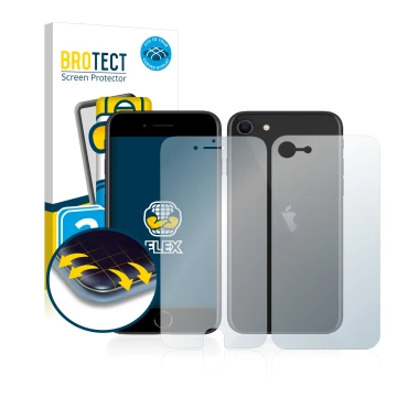 Parte frontale di una confezione del prodotto con il logo del marchio BROTECT. Accanto è raffigurato il dispositivo Apple iPho