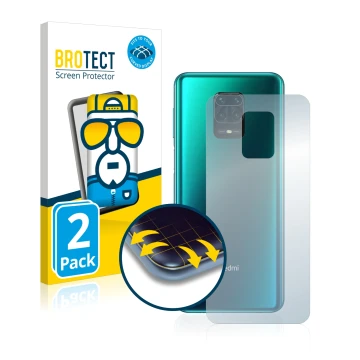 Parte frontale di una confezione del prodotto con il logo del marchio BROTECT. Accanto è raffigurato il dispositivo Xiaomi Red