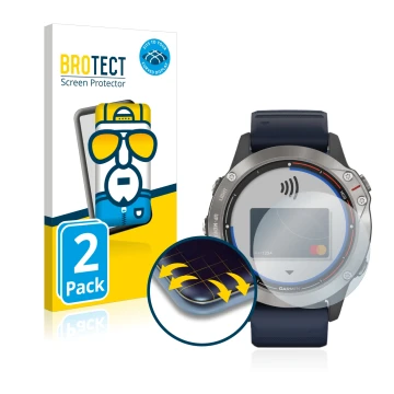 Parte frontale di una confezione del prodotto con il logo del marchio BROTECT. Accanto è raffigurato il dispositivo Garmin qua
