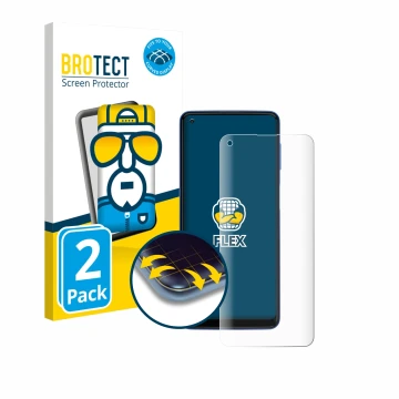 Parte frontale di una confezione del prodotto con il logo del marchio BROTECT. Accanto è raffigurato il dispositivo Motorola M