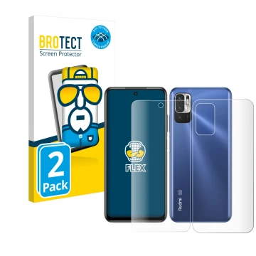Parte frontale di una confezione del prodotto con il logo del marchio BROTECT. Accanto è raffigurato il dispositivo Xiaomi Red