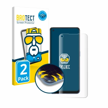 Parte frontale di una confezione del prodotto con il logo del marchio BROTECT. Accanto è raffigurato il dispositivo Oppo A74 5