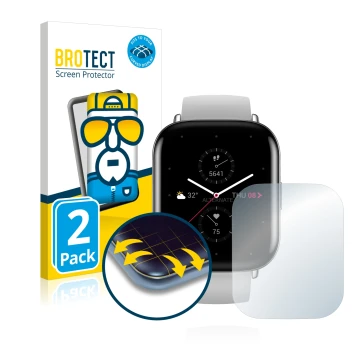 Parte frontale di una confezione del prodotto con il logo del marchio BROTECT. Accanto è raffigurato il dispositivo Huami Amaz