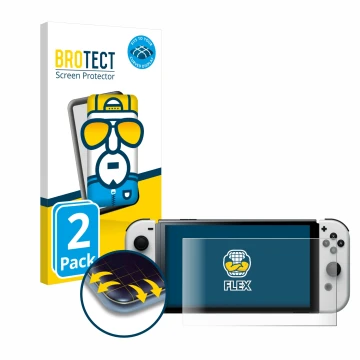 Parte frontale di una confezione del prodotto con il logo del marchio BROTECT. Accanto è raffigurato il dispositivo Nintendo S