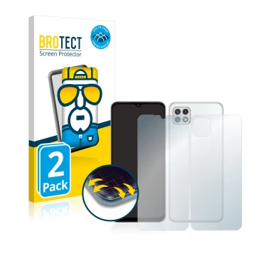 Parte frontale di una confezione del prodotto con il logo del marchio BROTECT. Accanto è raffigurato il dispositivo Samsung Ga