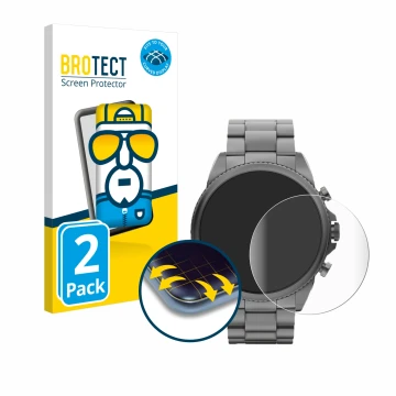 Parte frontale di una confezione del prodotto con il logo del marchio BROTECT. Accanto è raffigurato il dispositivo Fossil Gen