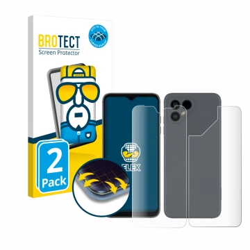 Parte frontale di una confezione del prodotto con il logo del marchio BROTECT. Accanto è raffigurato il dispositivo Fairphone 