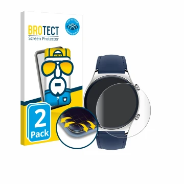 Parte frontale di una confezione del prodotto con il logo del marchio BROTECT. Accanto è raffigurato il dispositivo Honor Watc