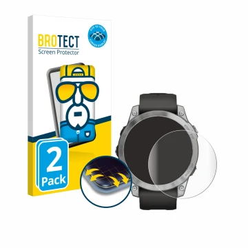 Parte frontale di una confezione del prodotto con il logo del marchio BROTECT. Accanto è raffigurato il dispositivo Garmin Fen