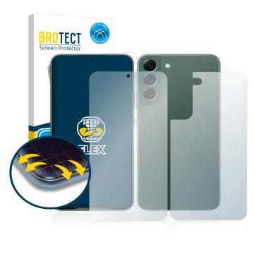 Parte frontale di una confezione del prodotto con il logo del marchio BROTECT. Accanto è raffigurato il dispositivo Samsung Ga