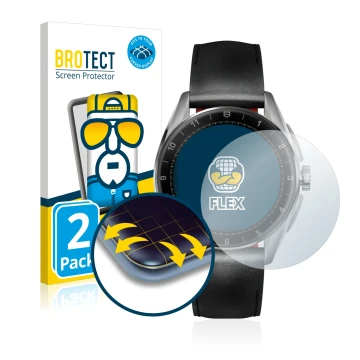 Parte frontale di una confezione del prodotto con il logo del marchio BROTECT. Accanto è raffigurato il dispositivo TAG Heuer 