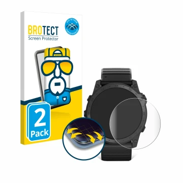 Parte frontale di una confezione del prodotto con il logo del marchio BROTECT. Accanto è raffigurato il dispositivo Garmin Tac