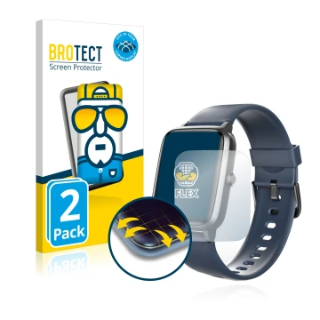 Parte frontale di una confezione del prodotto con il logo del marchio BROTECT. Accanto è raffigurato il dispositivo Hama Fit W