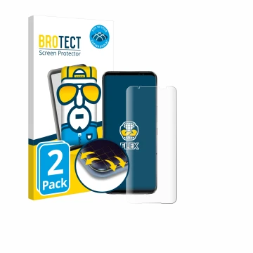 Parte frontale di una confezione del prodotto con il logo del marchio BROTECT. Accanto è raffigurato il dispositivo ASUS ROG P